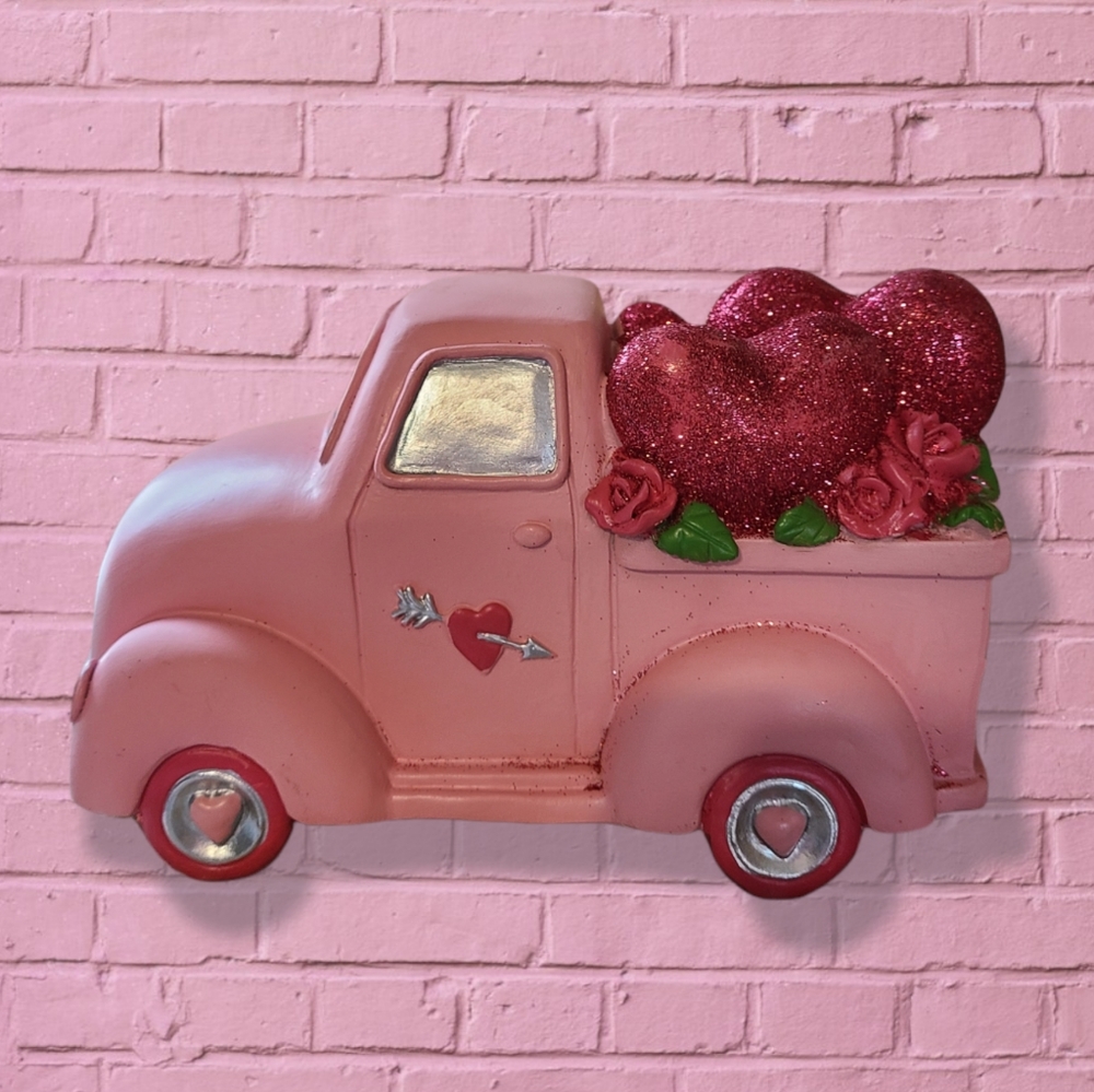Pink Valentines Truck w/ Glittery Hearts & Roses